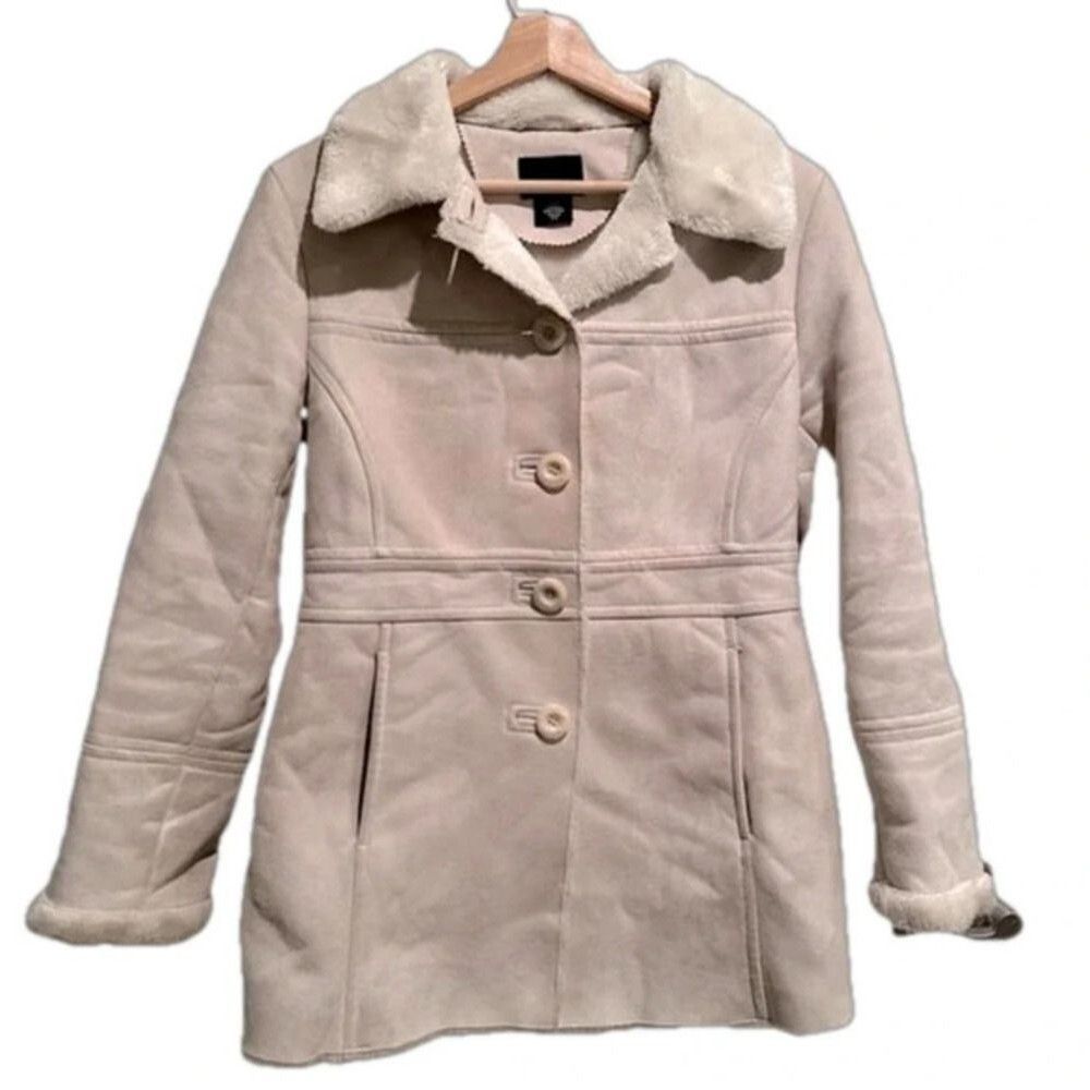 Vintage a.n.a. cream winter jacket small faux fur suede neutral demure women's